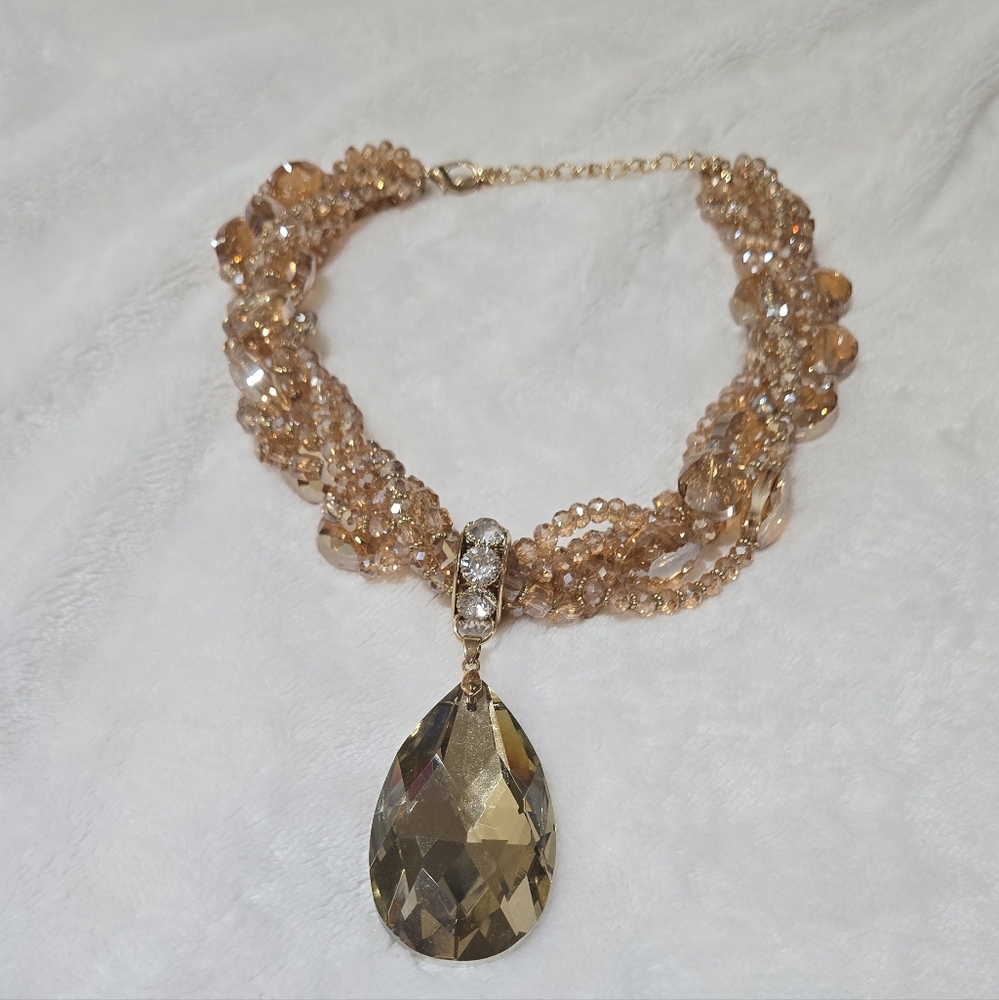 Gold And Crystal Multistrand Statement Necklace - image 1